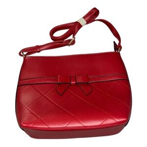 NWOT Red Faux Leather Quilted Bow Medium Zipper Crossbody Bag Purse